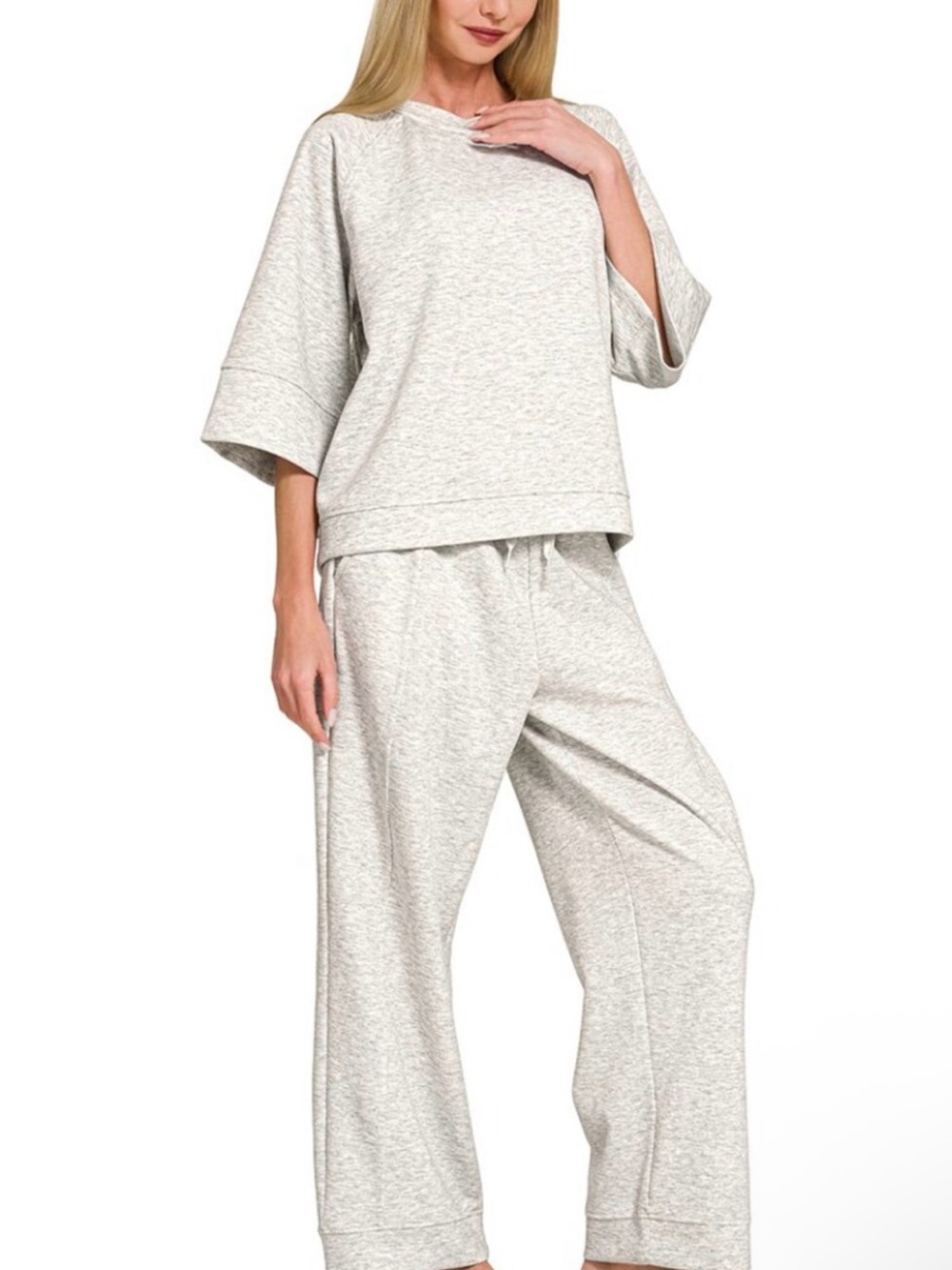 Zenana Relaxed Heather Gray Scuba Lounge Set
